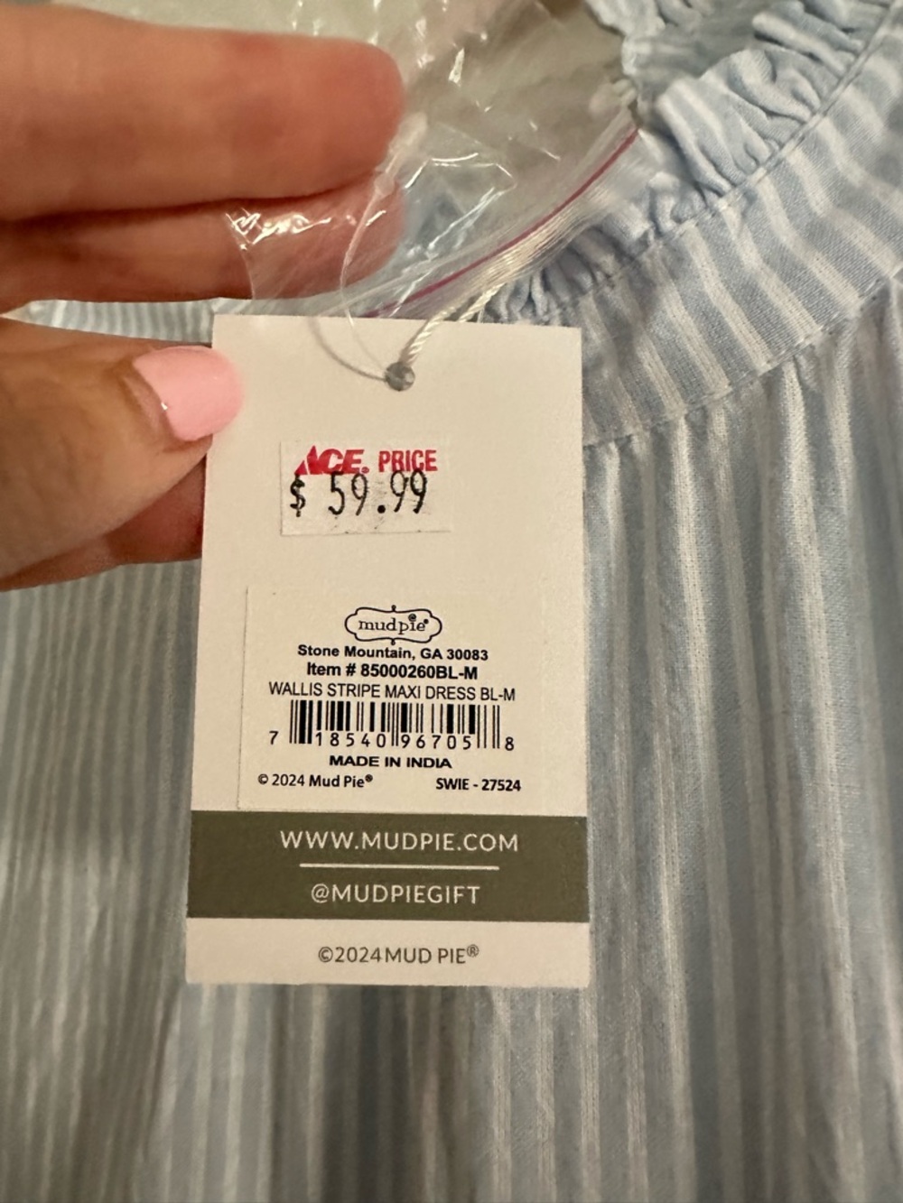 Mud Pie Light Blue and White Striped Maxi Dress - Picture 4 of 4